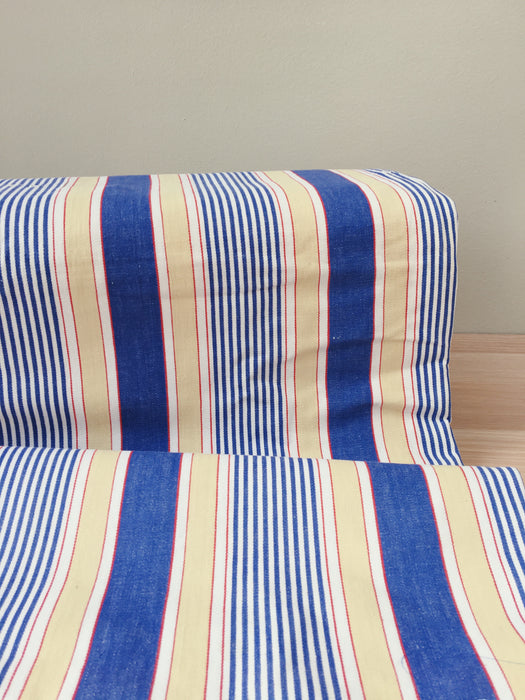 Blue, white and beige striped ticking. Spain c.1950 - Lot of 2 pieces