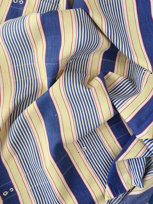 Blue, white and beige striped ticking. Spain c.1950 - Lot of 2 pieces