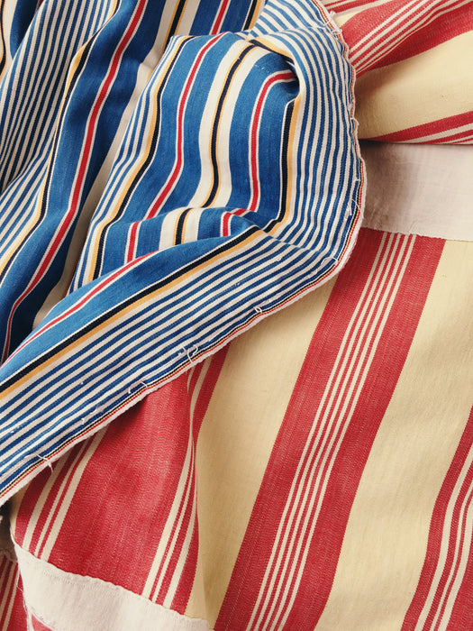Ticking in narrow blue, white and red stripes. Spain c.1950 - Lot of 2 pieces