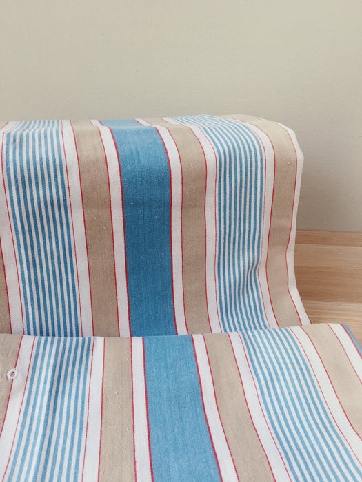 Blue, white and beige striped ticking. Spain c.1950 - 70×218 cm