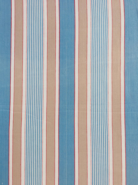 Blue, white and beige striped ticking. Spain c.1950 - 70×218 cm