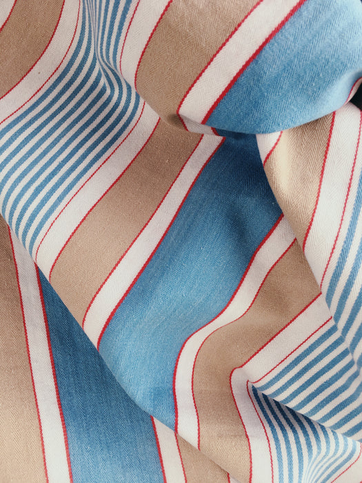 Blue, white and beige striped ticking. Spain c.1950 - 70×218 cm