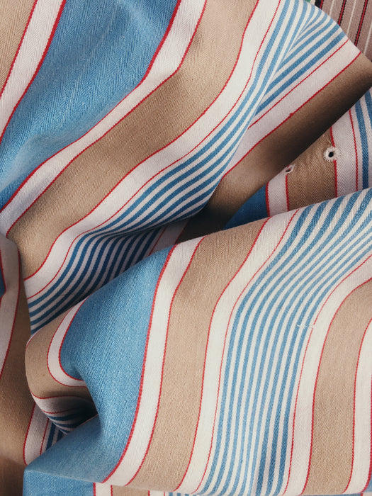 Blue, white and beige striped ticking. Spain c.1950 - 70×218 cm
