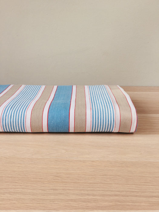 Blue, white and beige striped ticking. Spain c.1950 - 70×218 cm