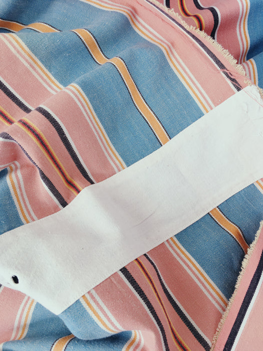 Blue, pink and red striped ticking. Spain c.1950 - 130×152 cm 