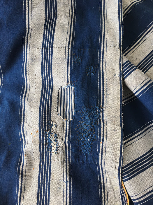 Blue and beige striped ticking. Spain c.1900