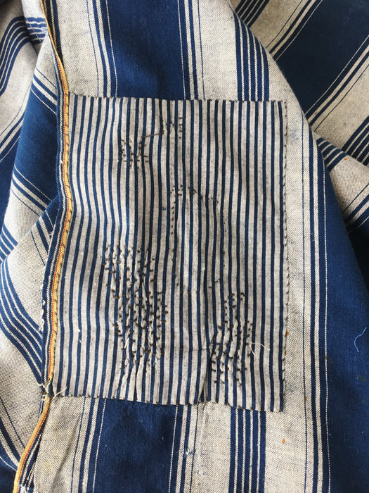 Blue and beige striped ticking. Spain c.1900