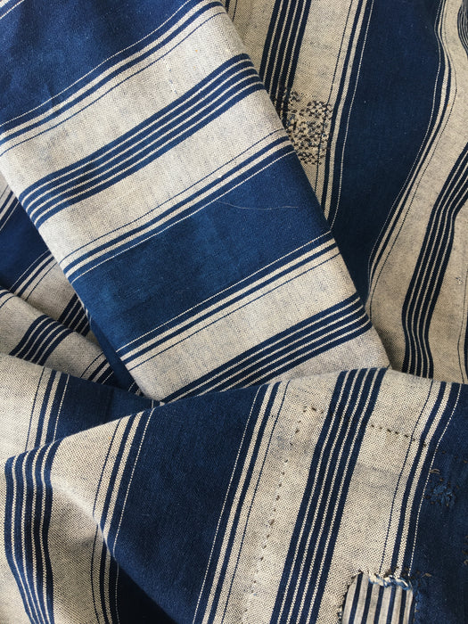 Blue and beige striped ticking. Spain c.1900