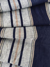 Handwoven blue, white, and toffee striped ticking. Very rare. Spain. Early 1900s