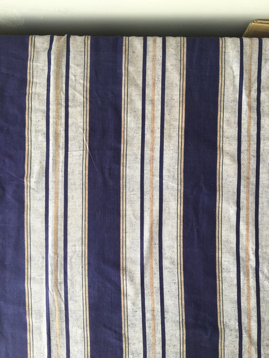 Handwoven blue, white, and toffee striped ticking. Very rare. Spain. Early 1900s