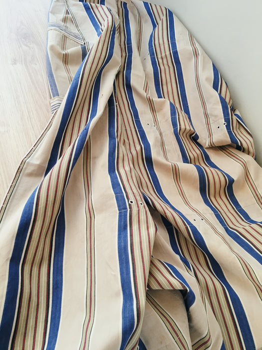 Blue and beige striped ticking. Spain c.1940 - Lot of 5 pieces