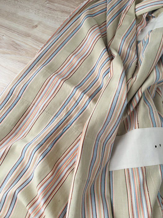 Beige and light blue striped ticking. Spain c.1950 - Lot of 2 pieces