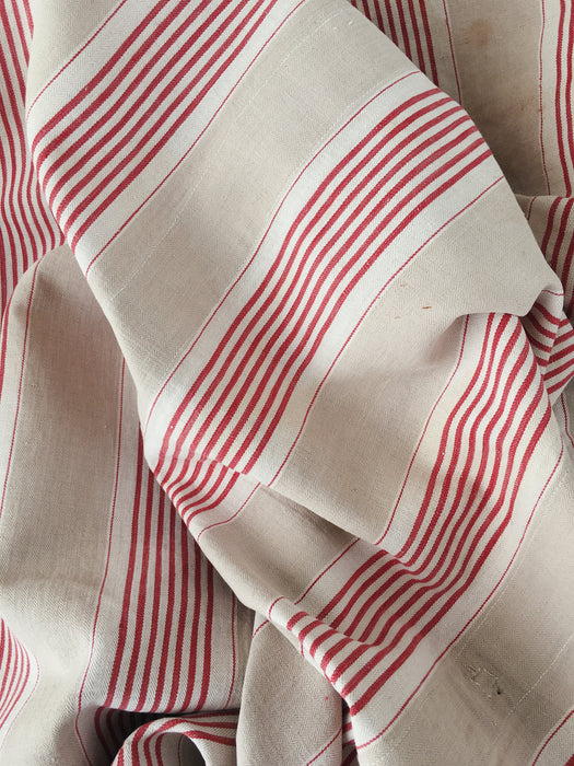 Red and beige striped ticking. Spain c.1900 - Lot of 2 pieces