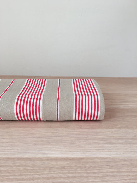 Red and beige striped ticking. Spain c.1900 - Lot of 2 pieces