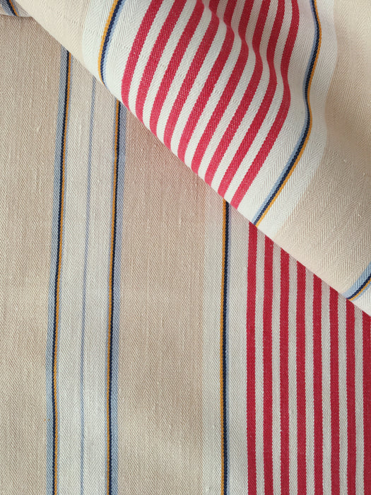 Red, blue and beige striped ticking. Spain c.1900 - Lot of 2 pieces