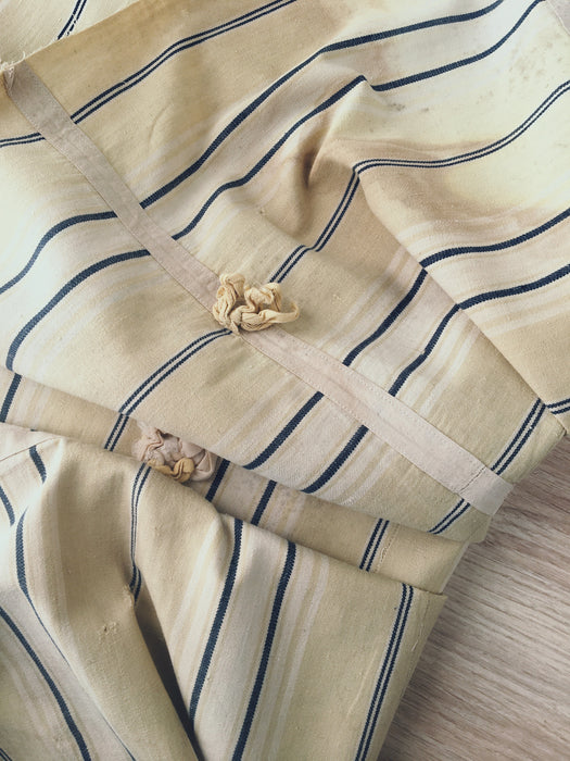 Blue, white and beige striped ticking. Very rare. Spain c.1900 - 92×136 cm
