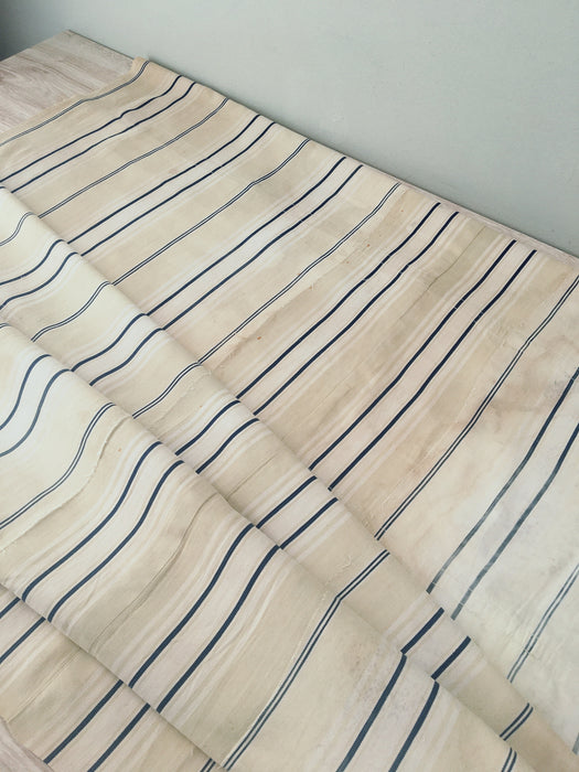 Blue, white and beige striped ticking. Very rare. Spain c.1900 - 92×136 cm