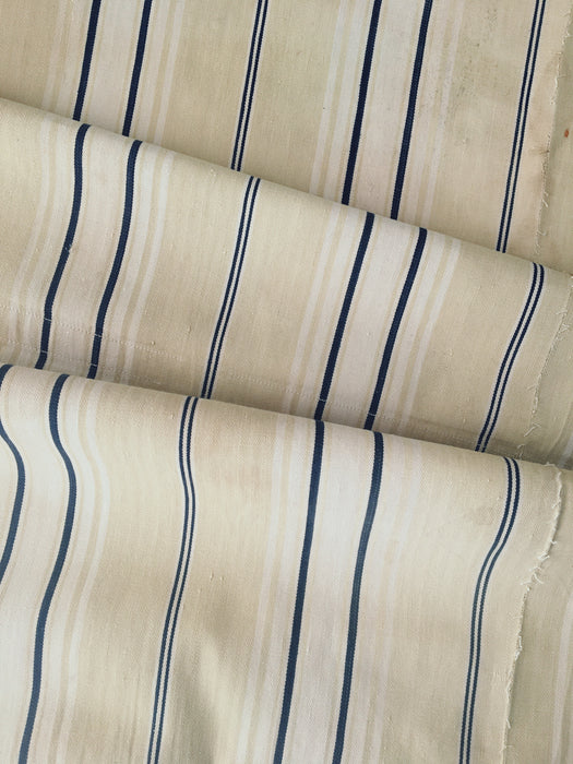 Blue, white and beige striped ticking. Very rare. Spain c.1900 - 92×136 cm