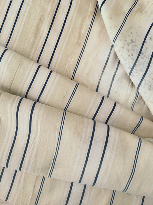 Blue, white and beige striped ticking. Very rare. Spain c.1900 - 92×136 cm