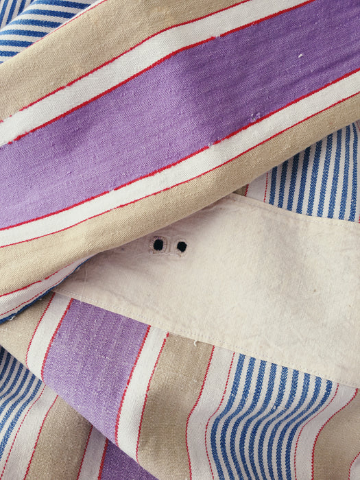 Lilac, blue and beige striped ticking. Spain c.1950 - 133×82 cm