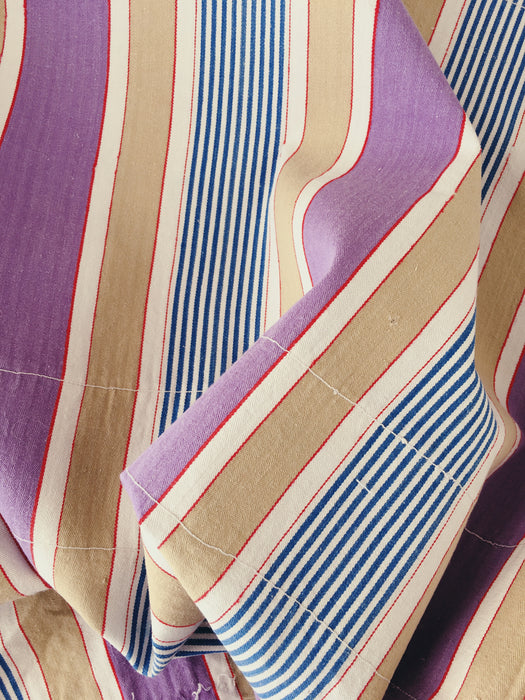 Lilac, blue and beige striped ticking. Spain c.1950 - 133×82 cm
