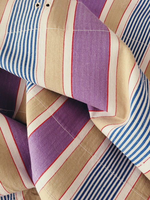 Lilac, blue and beige striped ticking. Spain c.1950 - 133×82 cm