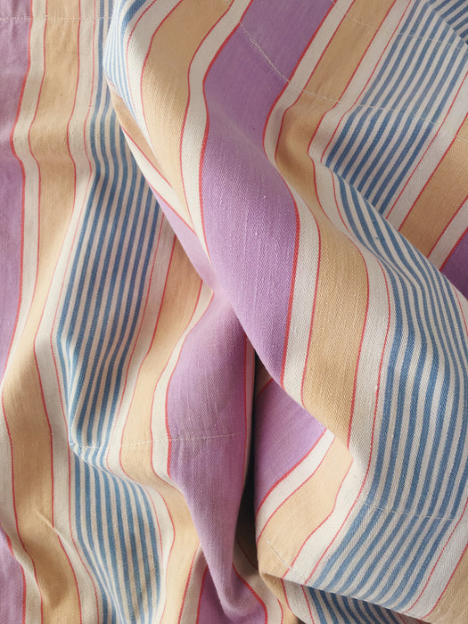 Lilac, blue and beige striped ticking. Spain c.1950 - 108×91 cm