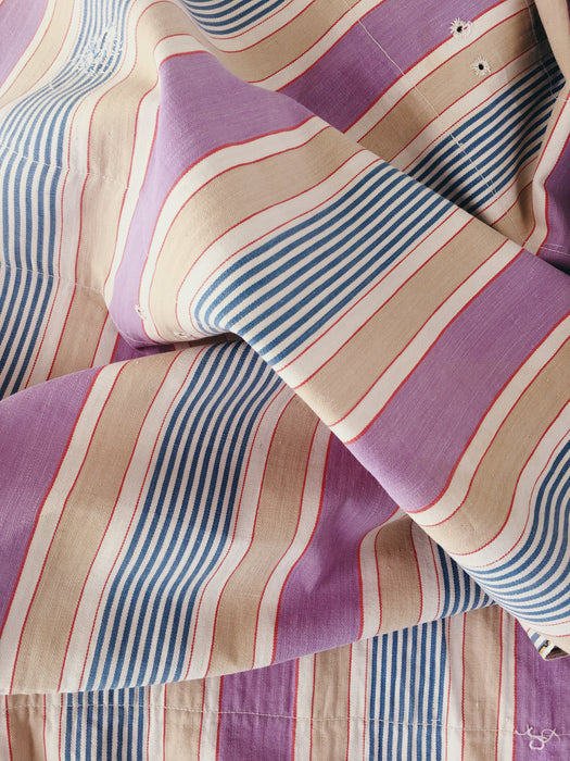 Lilac, blue and beige striped ticking. Spain c.1950 - Lot of 3 pieces