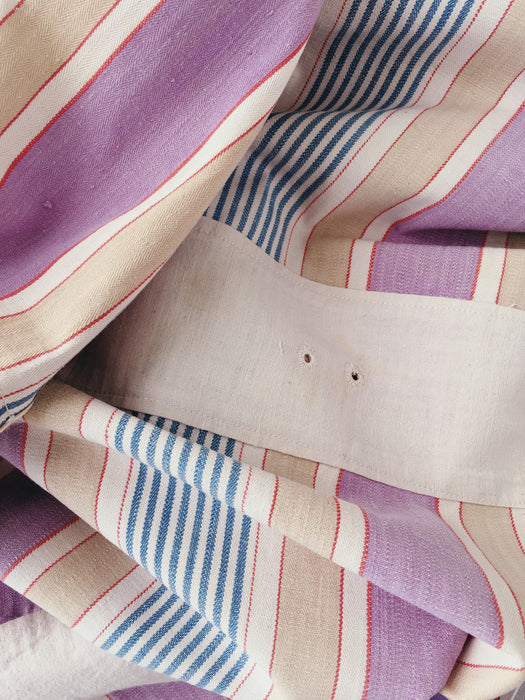 Lilac, blue and beige striped ticking. Spain c.1950 - Lot of 3 pieces