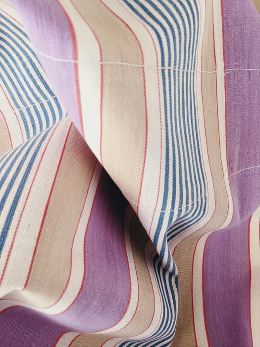 Lilac, blue and beige striped ticking. Spain c.1950 - Lot of 3 pieces