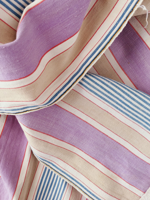 Lilac, blue and beige striped ticking. Spain c.1950 - Lot of 3 pieces