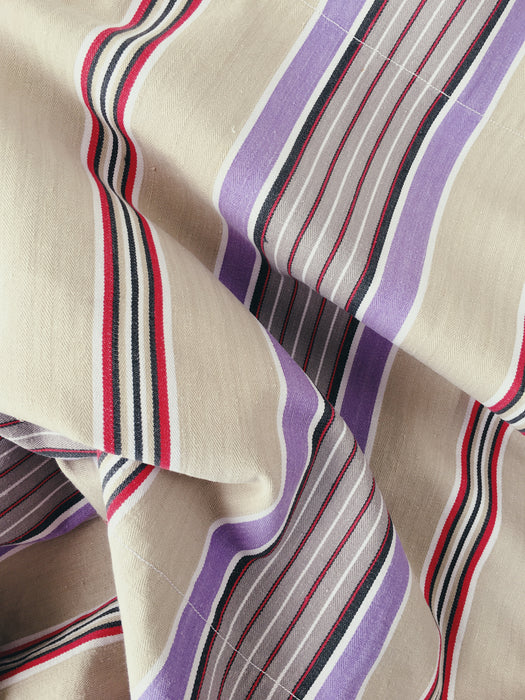 Lilac, blue and beige striped ticking. Spain c.1950 - Lot of 7 pieces