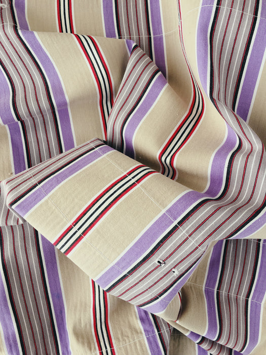 Lilac, blue and beige striped ticking. Spain c.1950 - Lot of 7 pieces