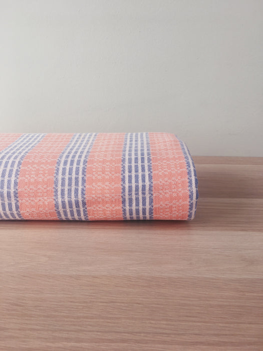 Orange and light gray striped and checked ticking. Spain c.1940 - 37×130 cm