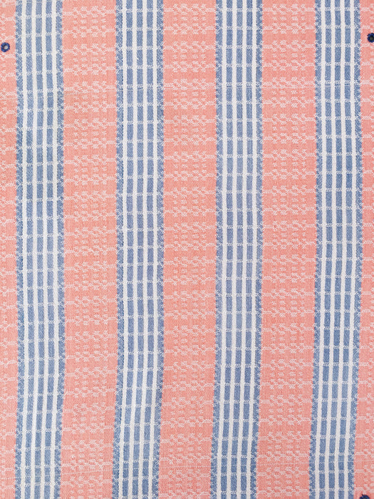 Orange and light gray striped and checked ticking. Spain c.1940 - 37×130 cm