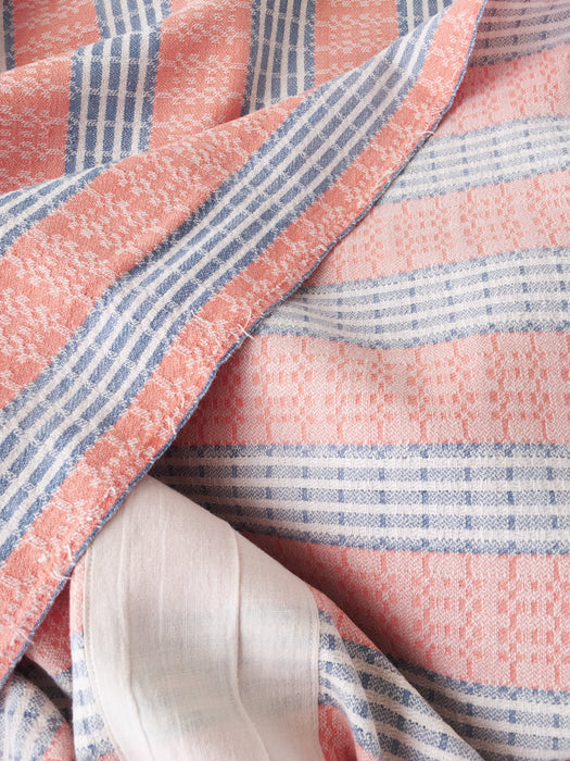 Orange and light gray striped and checked ticking. Spain c.1940 - 37×130 cm