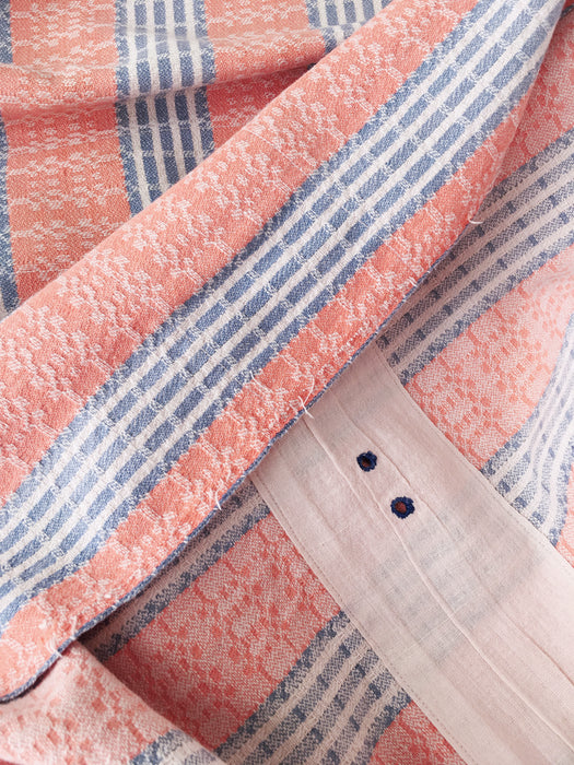 Orange and light gray striped and checked ticking. Spain c.1940 - 37×130 cm