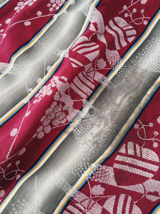 Ticking mix of jacquard and stripes in burgundy and gray. Spain c.1940 - Lot of 2 pieces