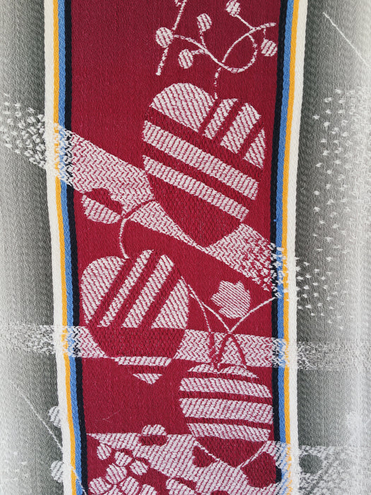 Ticking mix of jacquard and stripes in burgundy and gray. Spain c.1940 - Lot of 2 pieces