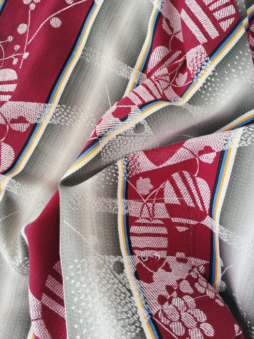 Ticking mix of jacquard and stripes in burgundy and gray. Spain c.1940 - Lot of 2 pieces