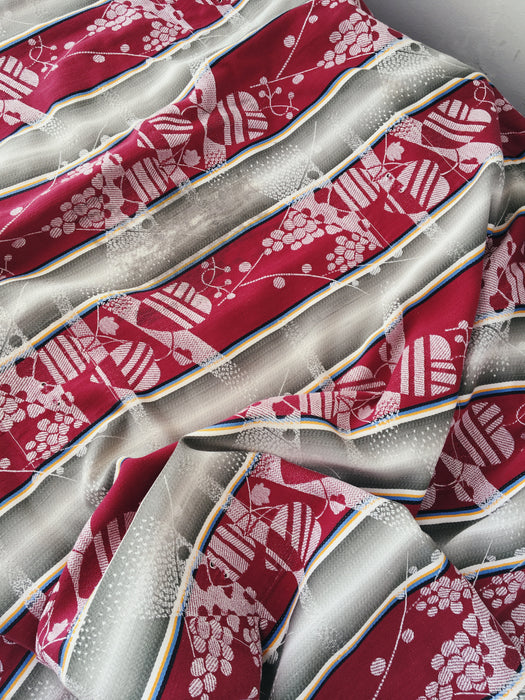 Ticking mix of jacquard and stripes in burgundy and gray. Spain c.1940 - Lot of 2 pieces