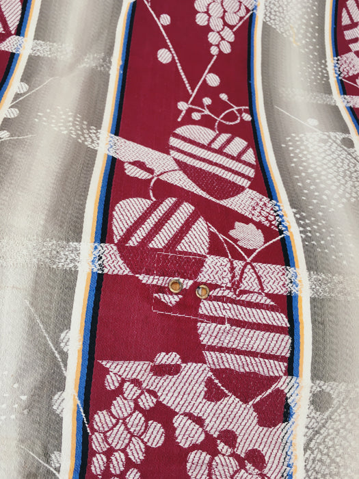 Ticking mix of jacquard and stripes in burgundy and gray. Spain c.1940 - 41×215 cm