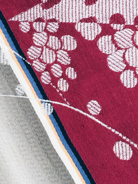 Ticking mix of jacquard and stripes in burgundy and gray. Spain c.1940 - 41×215 cm