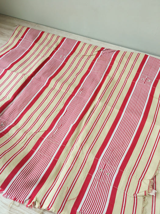 DISTRESSED - Ticking in beige, yellow and red stripes. Spain c.1950 - Lot of 4 pieces