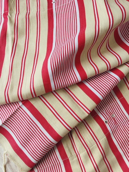 DISTRESSED - Ticking in beige, yellow and red stripes. Spain c.1950 - Lot of 4 pieces