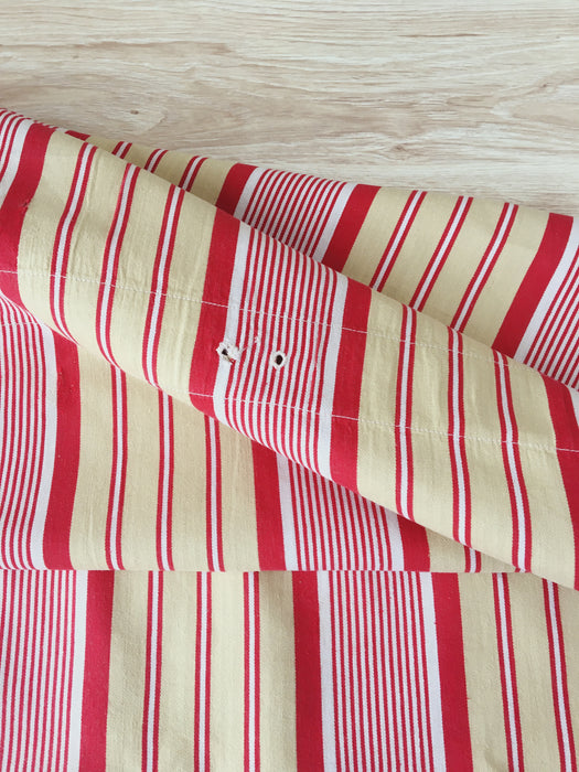 DISTRESSED - Ticking in beige, yellow and red stripes. Spain c.1950 - Lot of 4 pieces