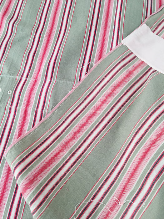 Ticking in beige, pink and red stripes. Spain c.1950 - 48×166 cm