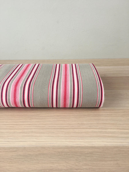Ticking in beige, pink and red stripes. Spain c.1950 - 48×166 cm