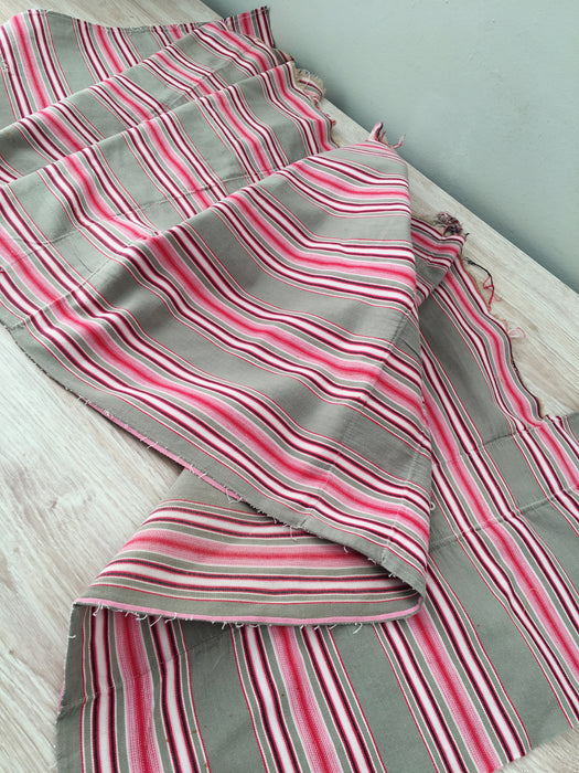 Ticking in beige, pink and red stripes. Spain c.1950 - 48×166 cm