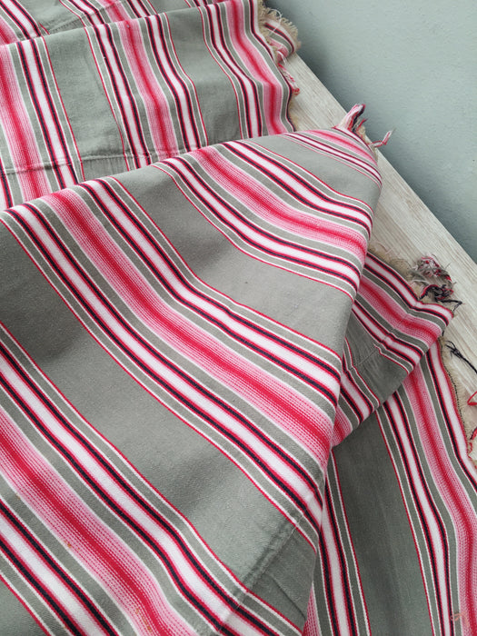 Ticking in beige, pink and red stripes. Spain c.1950 - 48×166 cm